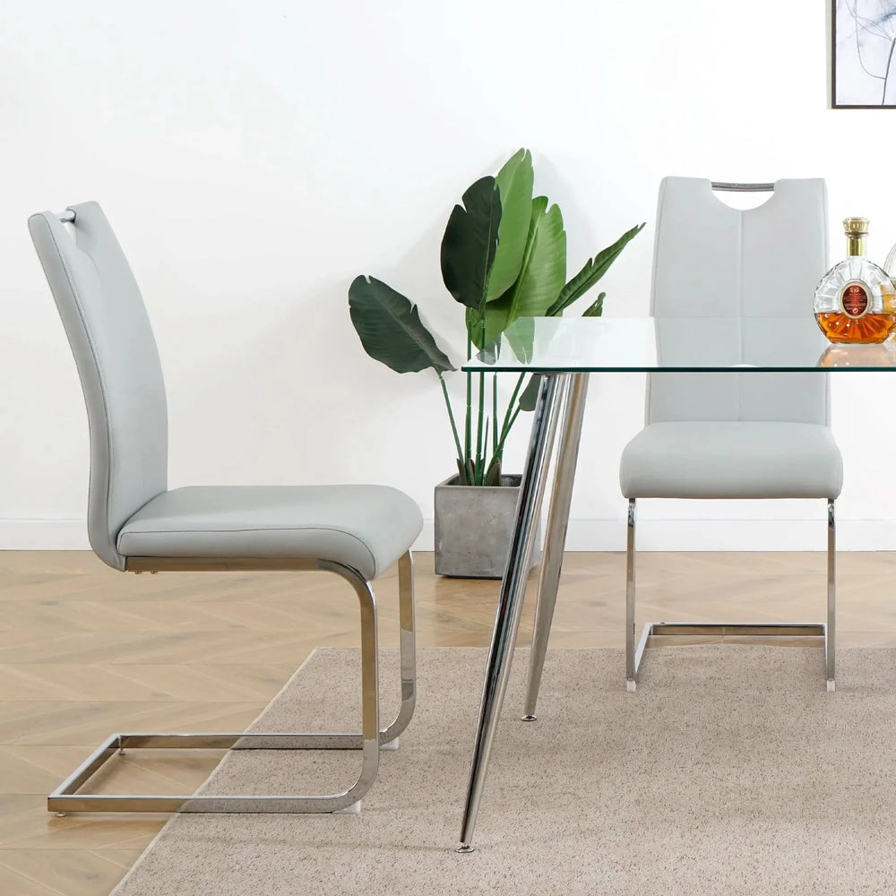 Dining Chairs Faux Leather Padded Seat Chrome Metal Legs Modern Set Of 2 Media 5