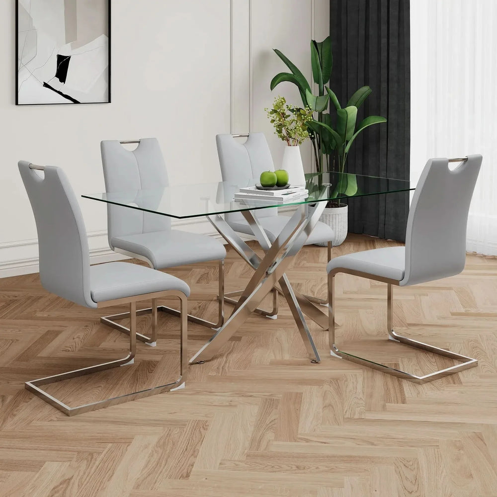 Dining Chairs Faux Leather Padded Seat & Chrome Metal Legs Modern Set of 4 Media 7