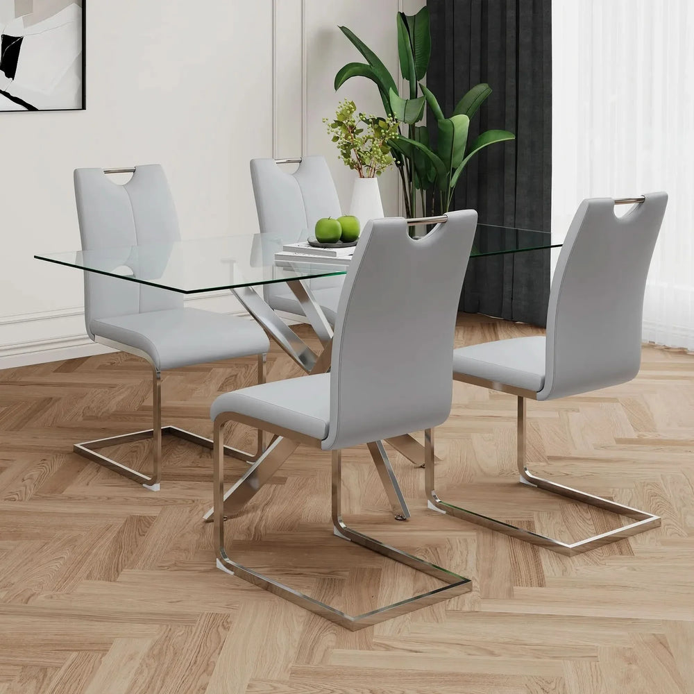 Dining Chairs Faux Leather Padded Seat Chrome Metal Legs Modern Set Of 2 Media 7