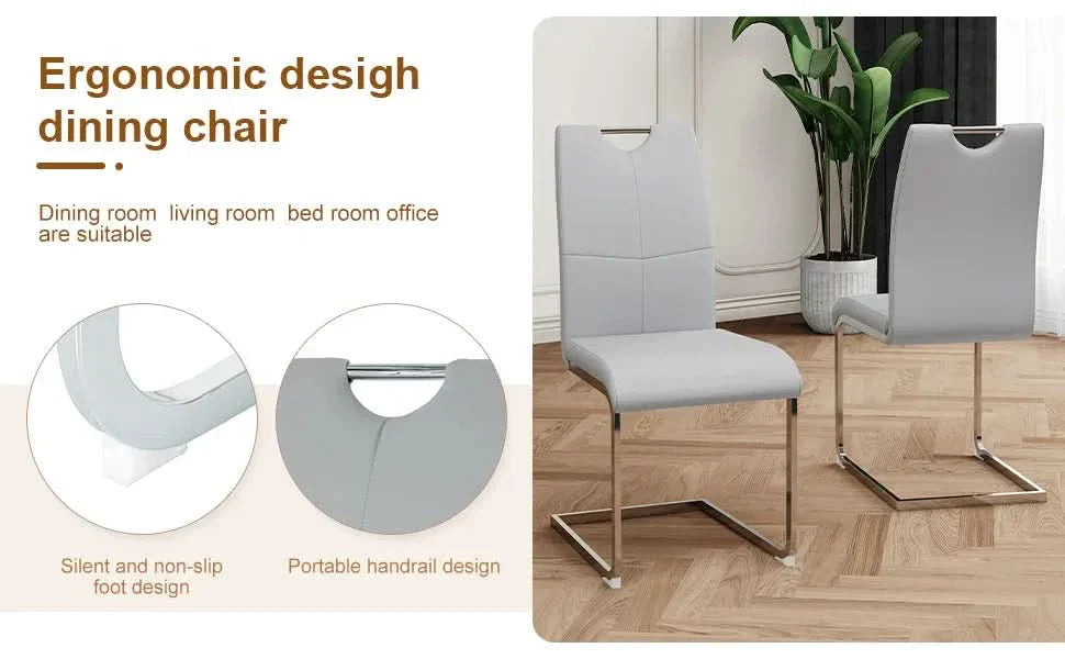 Dining Chairs Faux Leather Padded Seat Chrome Metal Legs Modern Set Of 2 Media 14