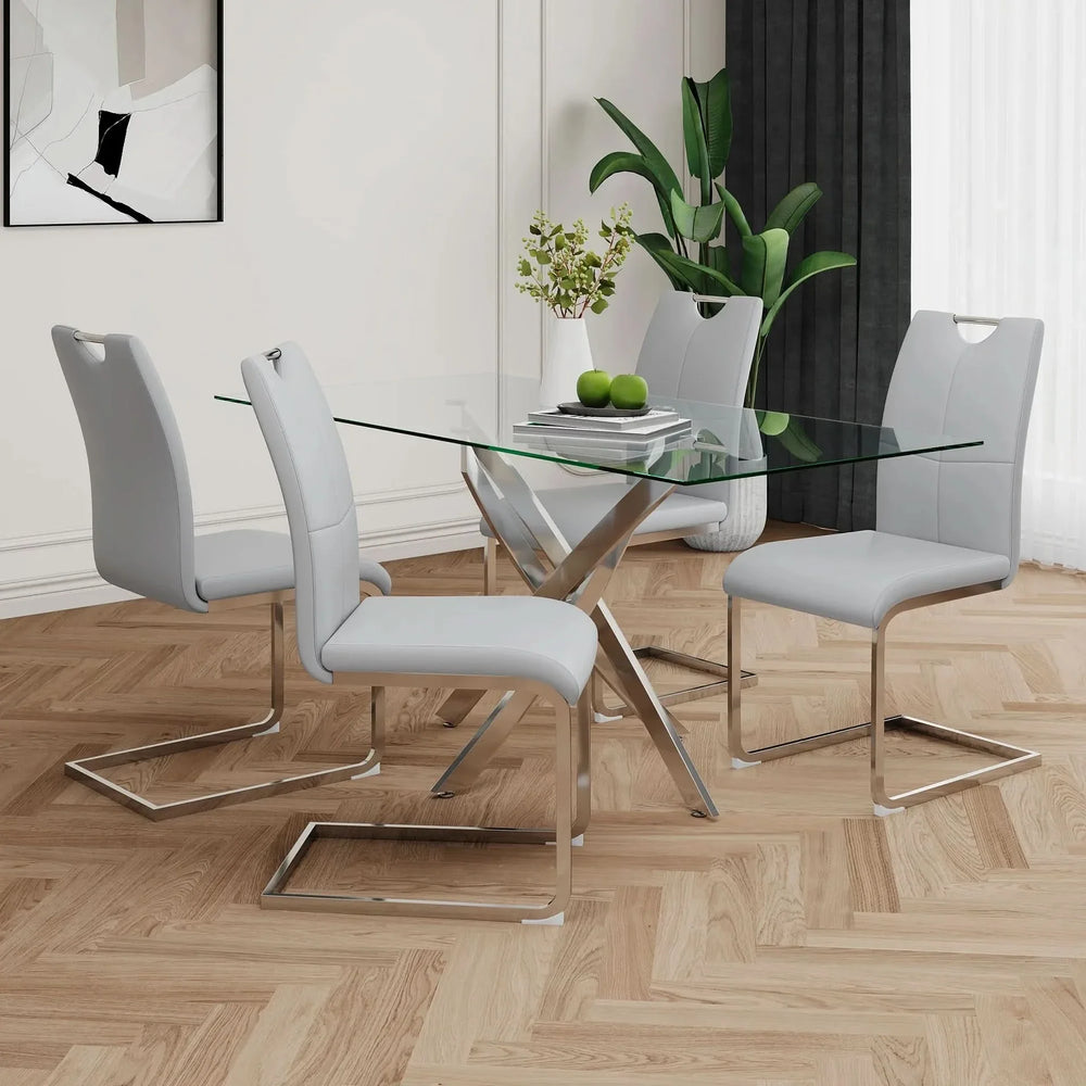 Dining Chairs Faux Leather Padded Seat & Chrome Metal Legs Modern Set of 4 Media 9