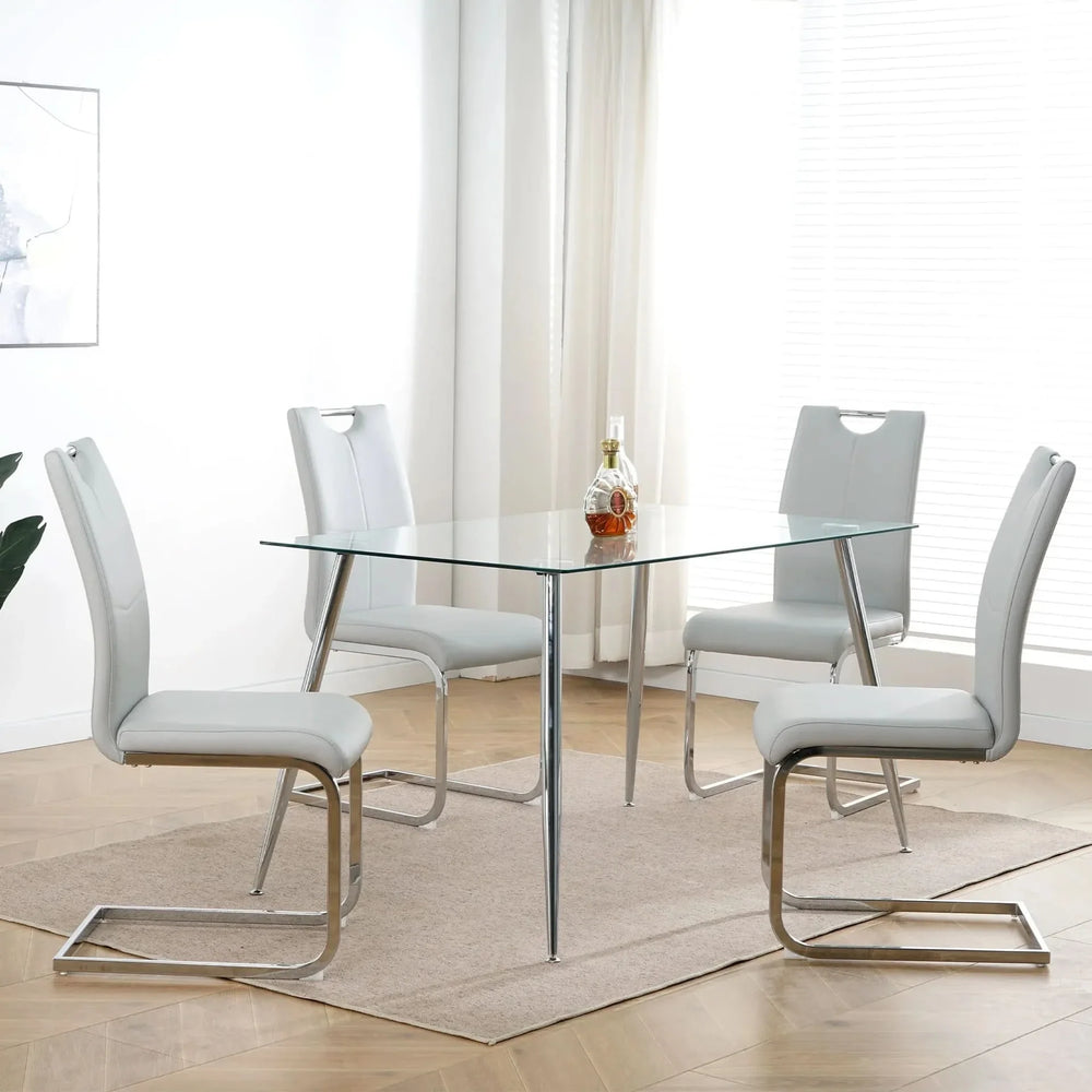 Dining Chairs Faux Leather Padded Seat & Chrome Metal Legs Modern Set of 4 Media 4
