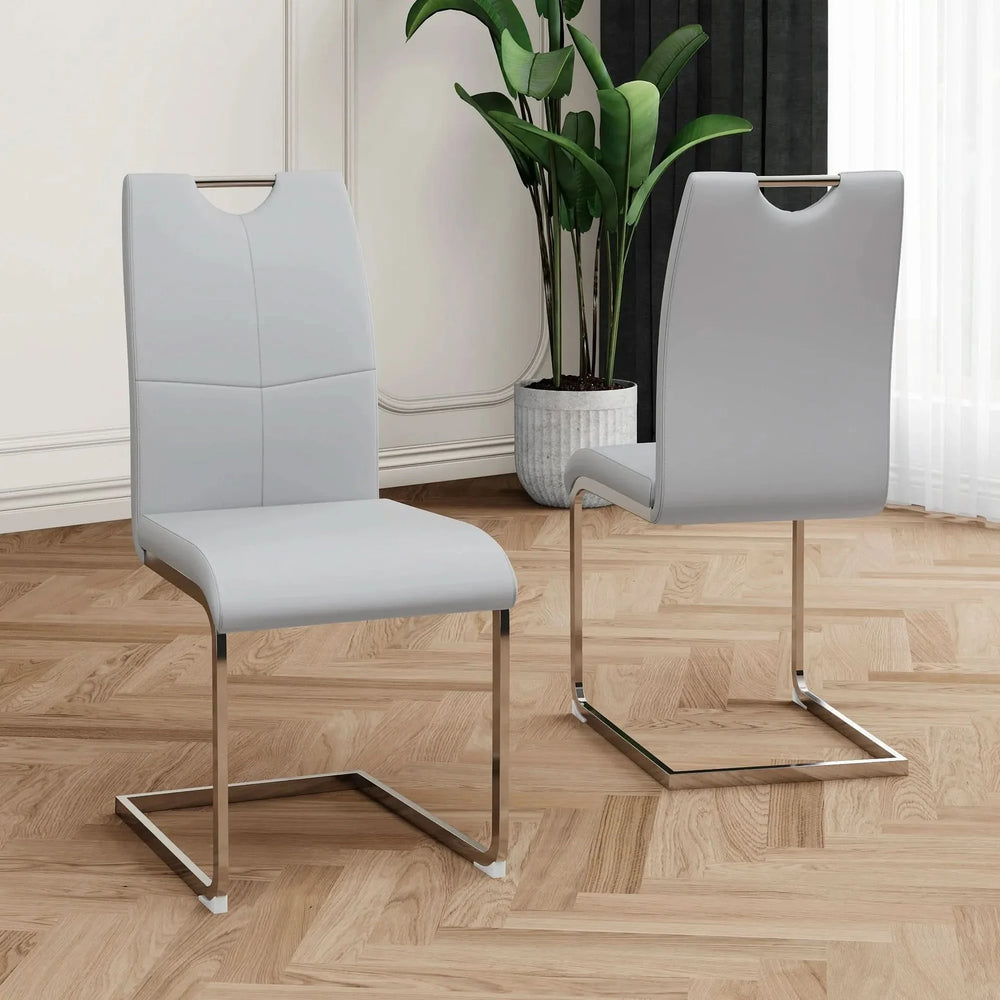 Dining Chairs Faux Leather Padded Seat Chrome Metal Legs Modern Set Of 2 Media 2