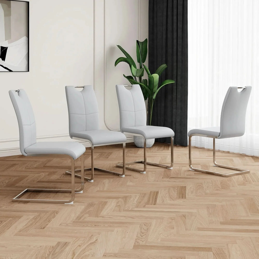 Dining Chairs Faux Leather Padded Seat & Chrome Metal Legs Modern Set of 4 Media 3