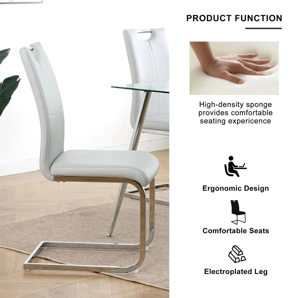 Dining Chairs Faux Leather Padded Seat & Chrome Metal Legs Modern Set of 4 Media 10