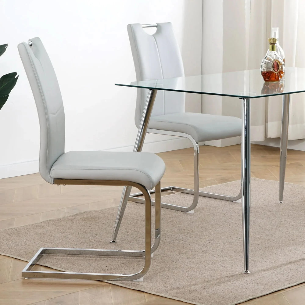Dining Chairs Faux Leather Padded Seat & Chrome Metal Legs Modern Set of 4 Media 5