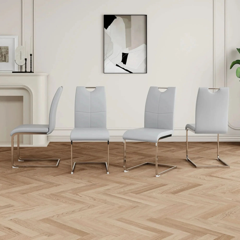 Dining Chairs Faux Leather Padded Seat & Chrome Metal Legs Modern Set of 4 Media 2