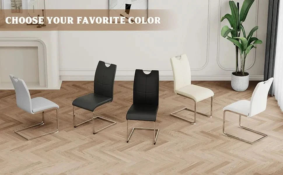 Dining Chairs Faux Leather Padded Seat & Chrome Metal Legs Modern Set of 4 Media 13