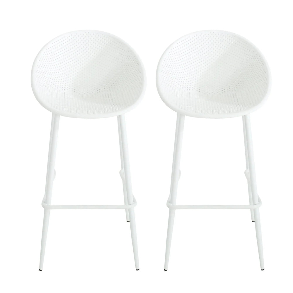 Modern Gable Outdoor Barstool Set of 2 with Weather-Resistant Plastic and Iron in White - DTY Store