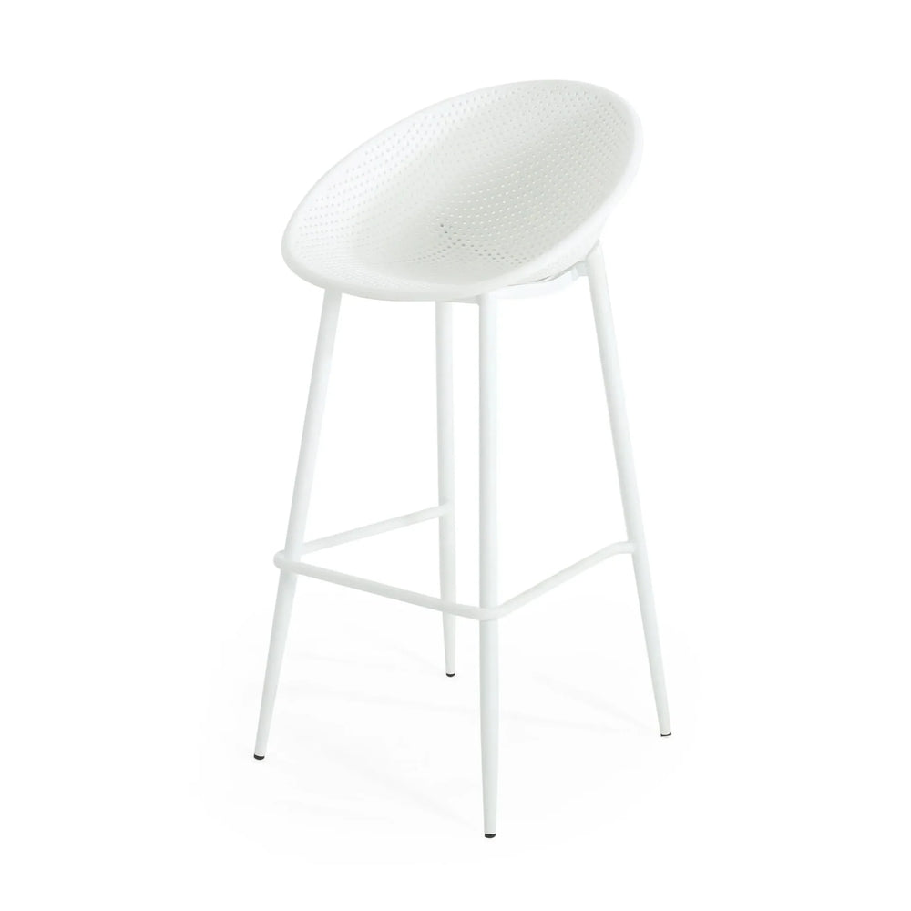 Outdoor Bar Stool Pair Iron & Plastic White Weather Resistant For Patio Media 8