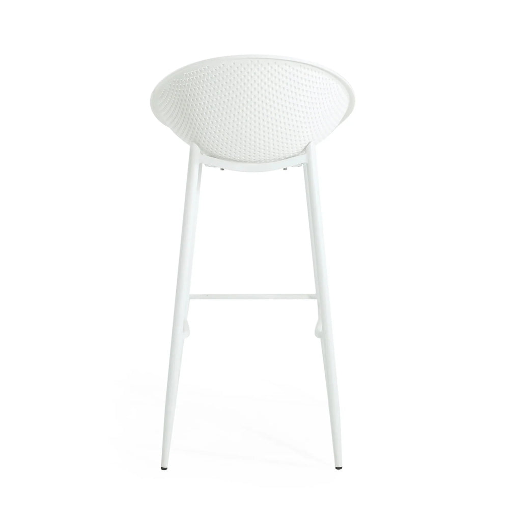 Outdoor Bar Stool Pair Iron & Plastic White Weather Resistant For Patio Media 9