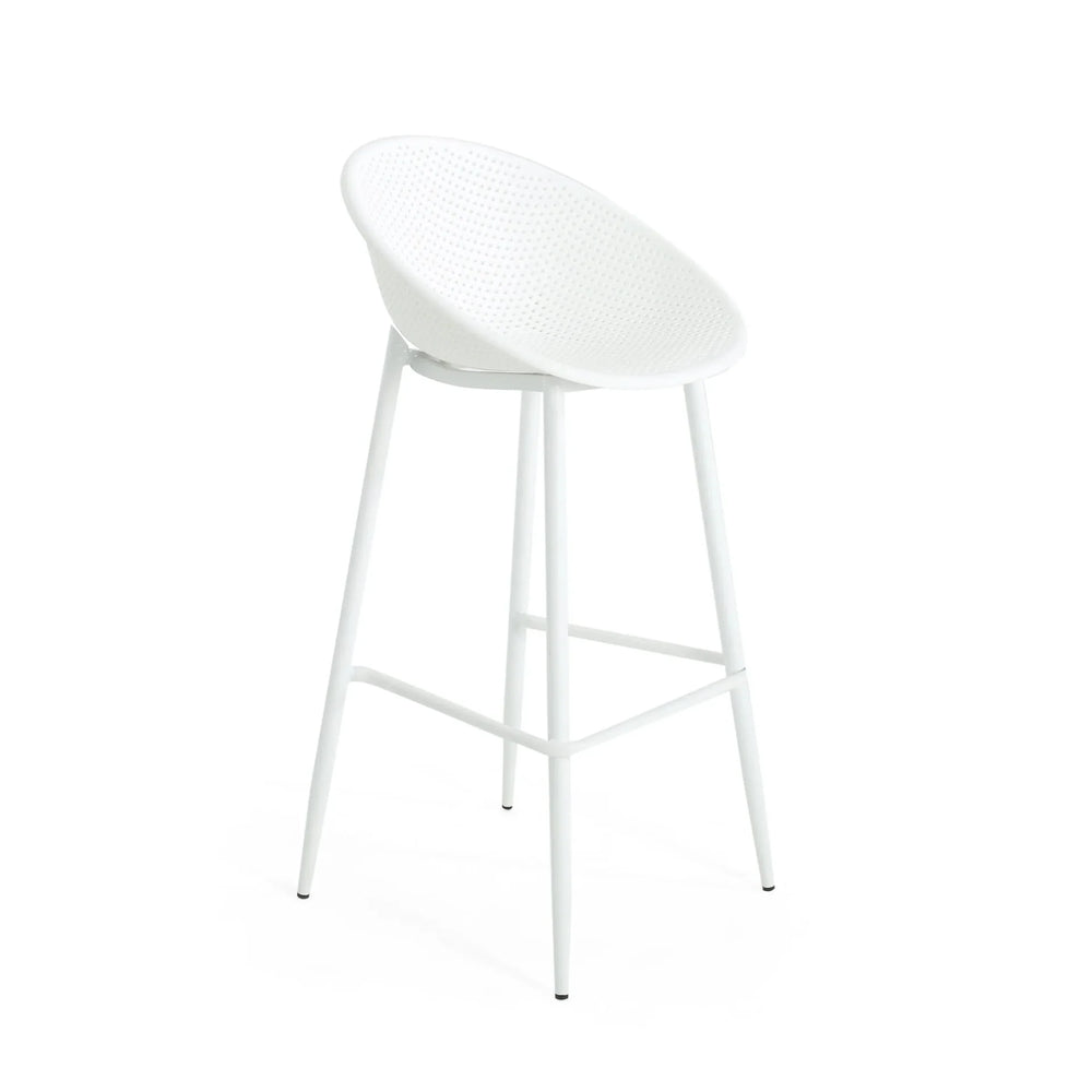 Modern Gable Outdoor Barstool Set of 2 with Weather-Resistant Plastic and Iron in White - DTY Store