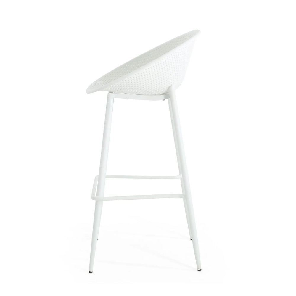 Outdoor Bar Stool Pair Iron & Plastic White Weather Resistant For Patio Media 6