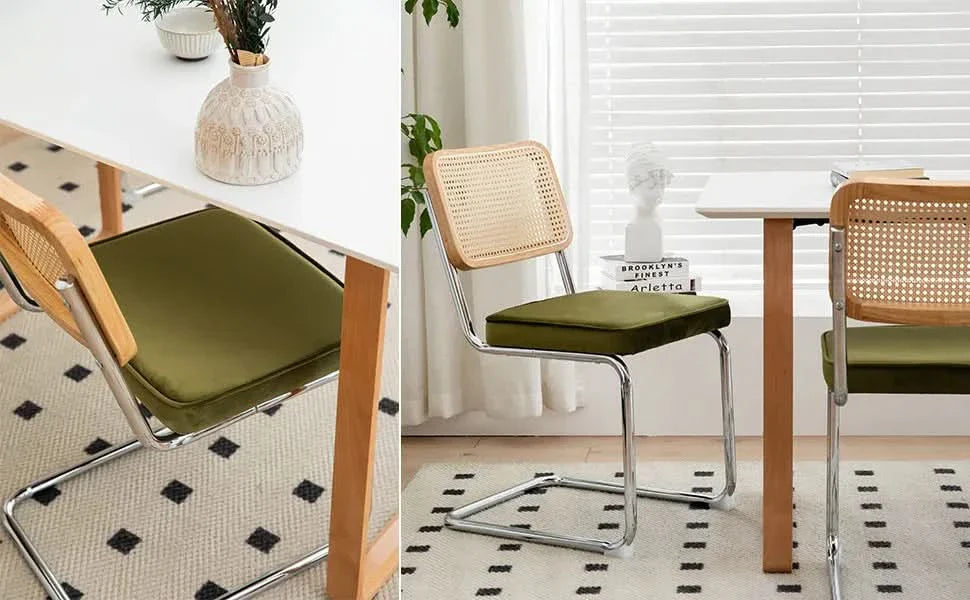 Dining Chairs Fabric & Metal Olive Green With Chrome Mid Century Cantilever Legs Media 10