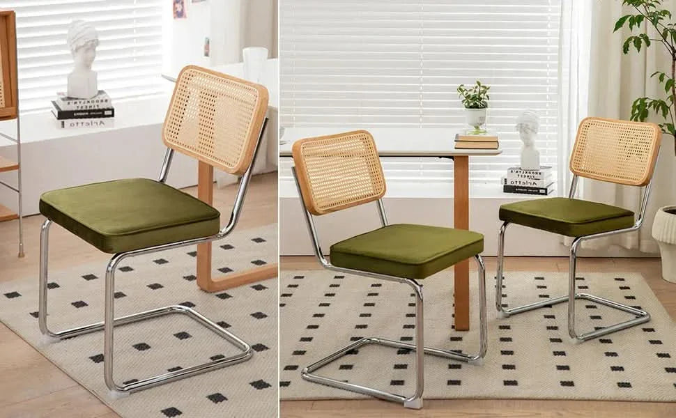 Dining Chairs Fabric & Metal Olive Green With Chrome Mid Century Cantilever Legs Media 11
