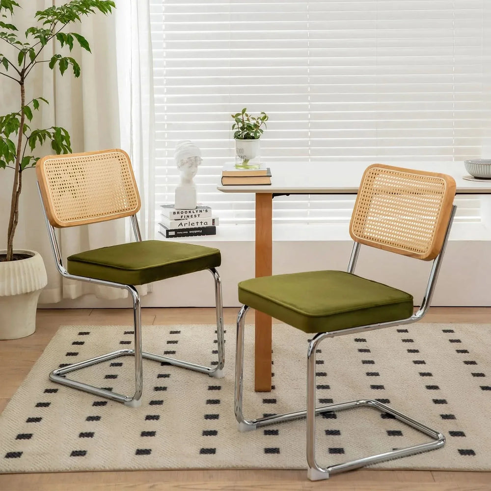 Dining Chairs Fabric & Metal Olive Green With Chrome Mid Century Cantilever Legs Media 2