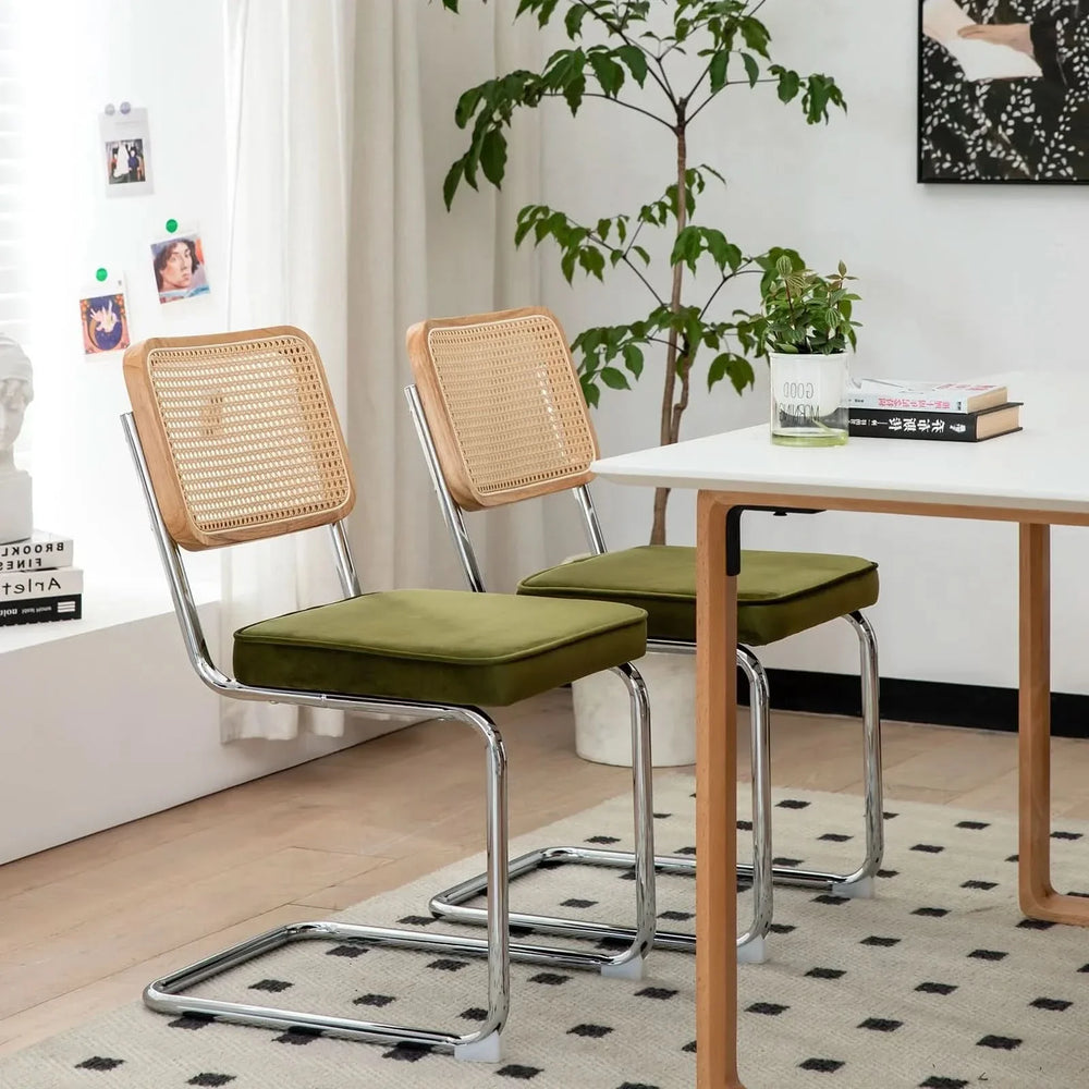 Dining Chairs Fabric & Metal Olive Green With Chrome Mid Century Cantilever Legs Media 5
