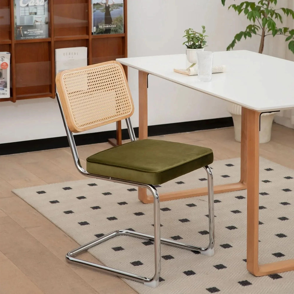 Dining Chairs Fabric & Metal Olive Green With Chrome Mid Century Cantilever Legs Media 19