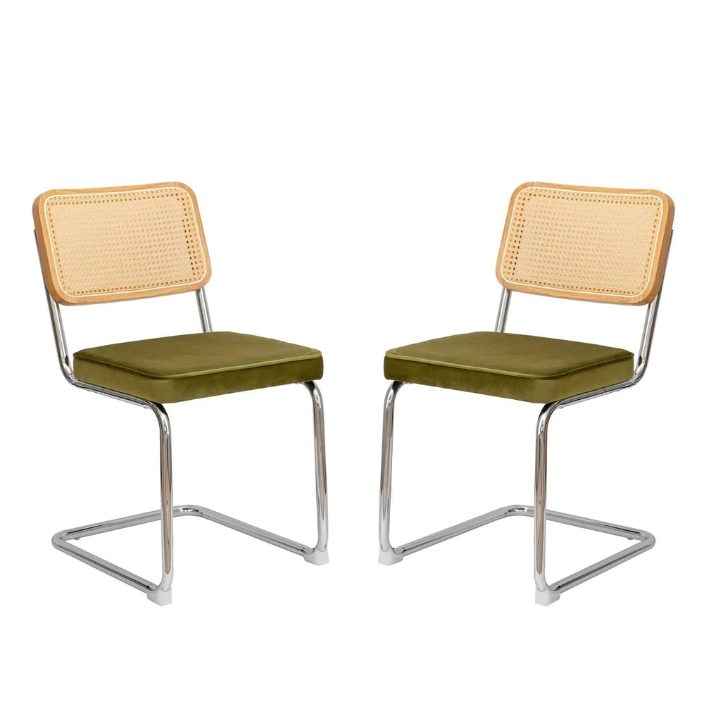 Dining Chairs Fabric & Metal Olive Green With Chrome Mid Century Cantilever Legs Media 1