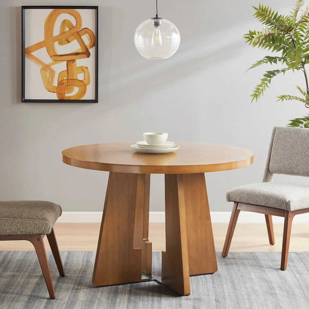 Round Dining Table Pecan Wood Veneer 44 Inch Diameter Modern Dining Media 2
