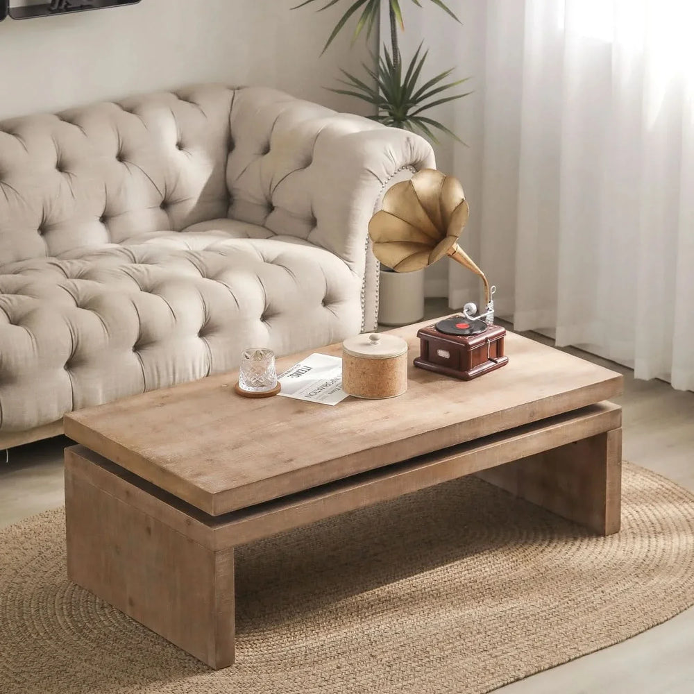 Coffee Table Floating Top Wood Rustic Farmhouse Living Room Centerpiece Media 2