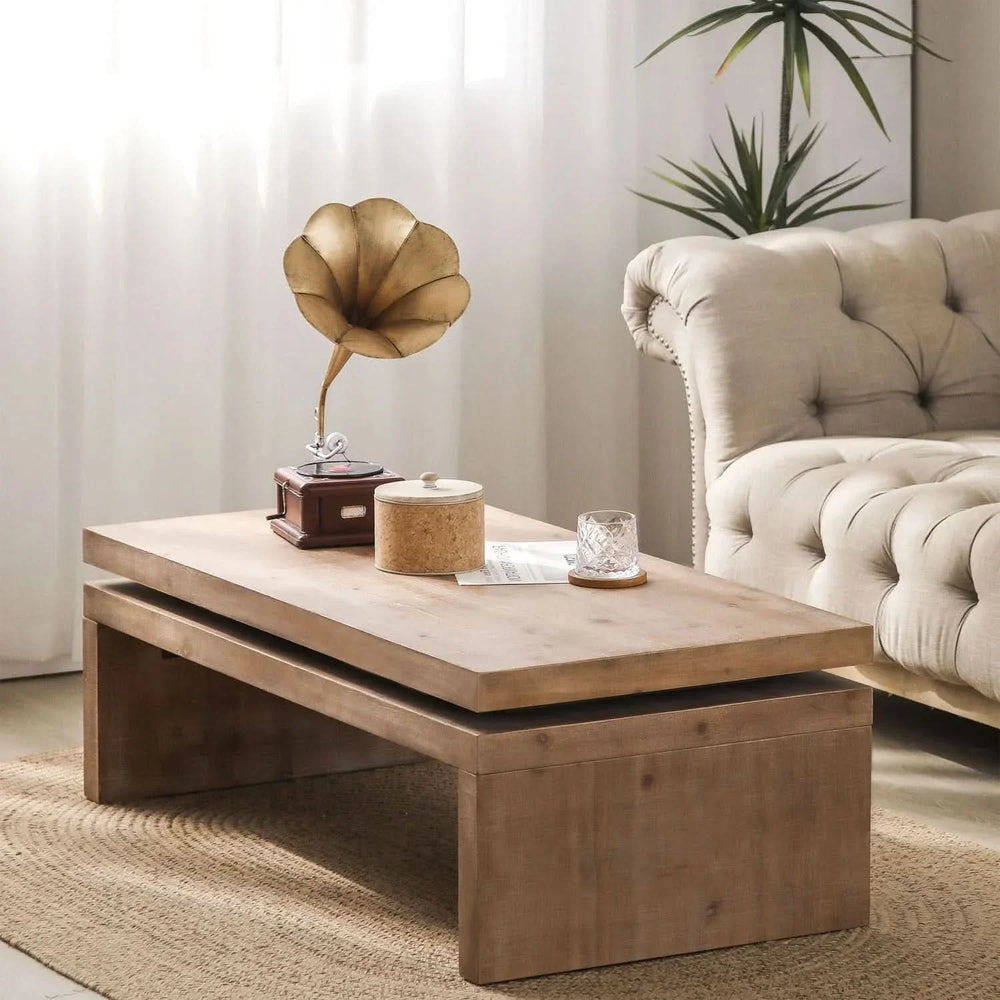 Coffee Table Floating Top Wood Rustic Farmhouse Living Room Centerpiece Media 4