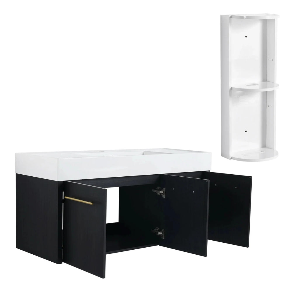 Wall Mounted Bathroom Vanity Thick Edged Resin Basin Plywood Modern Media 13