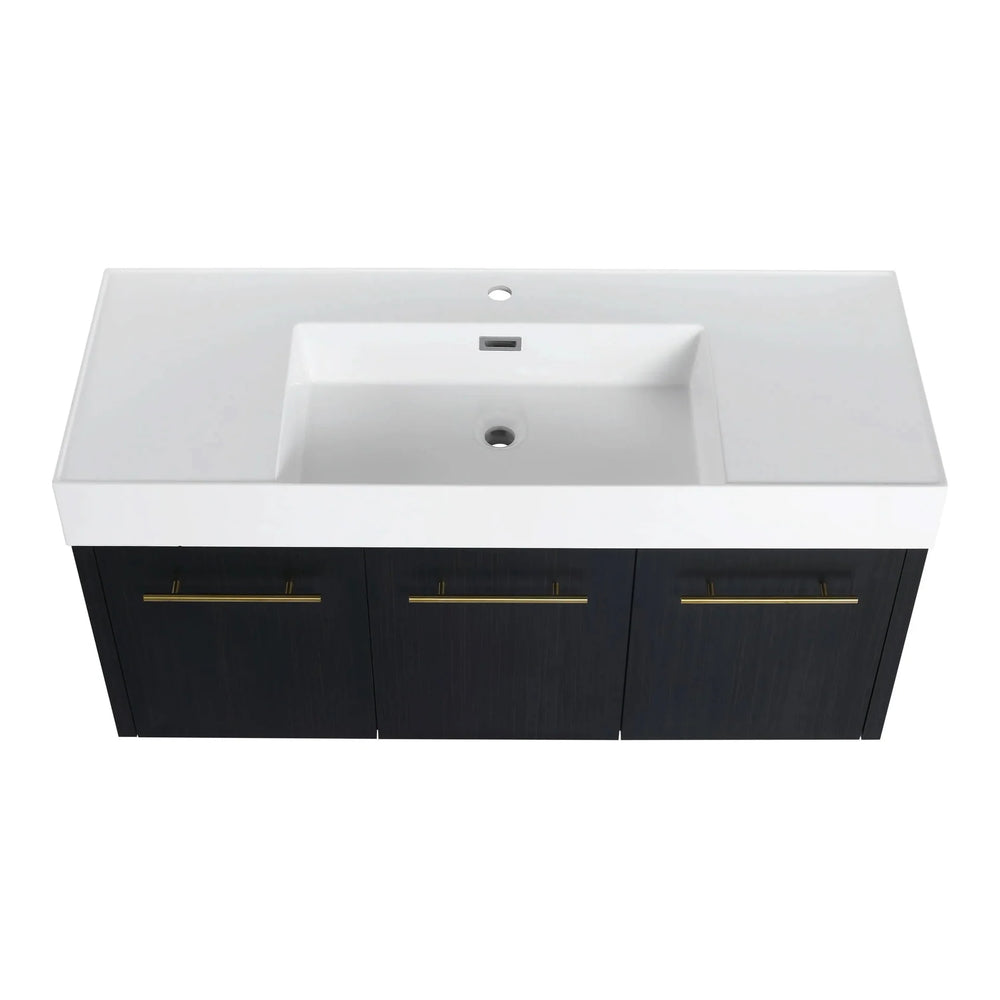 Wall Mounted Bathroom Vanity Thick Edged Resin Basin Plywood Modern Media 15