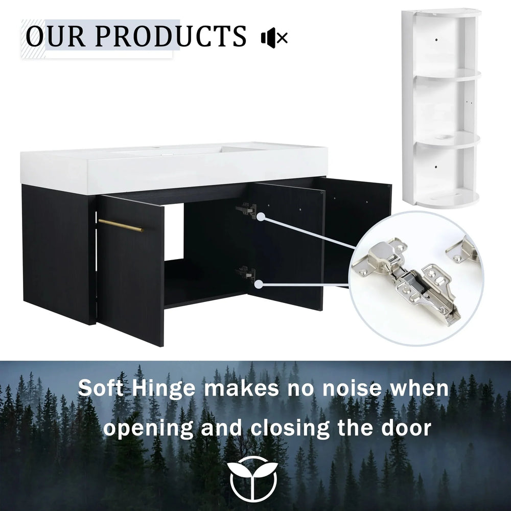 Wall Mounted Bathroom Vanity Thick Edged Resin Basin Plywood Modern Media 6
