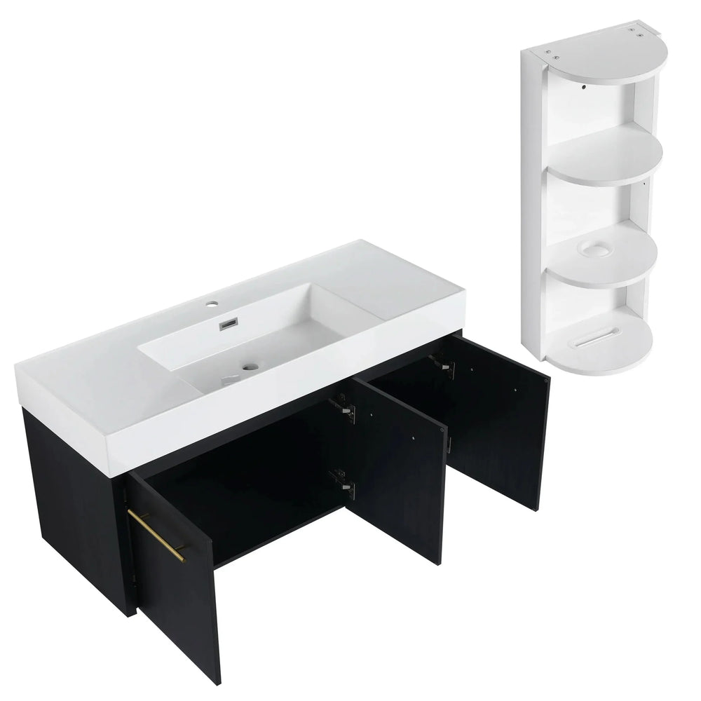 Wall Mounted Bathroom Vanity Thick Edged Resin Basin Plywood Modern Media 14