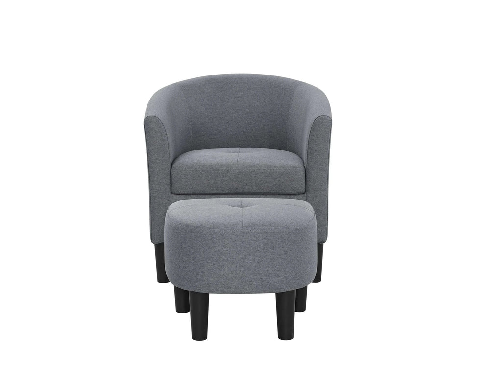 Barrel Chair Polyester Upholstery 25.5 Inch Wide Gray Ottoman Set Media 2