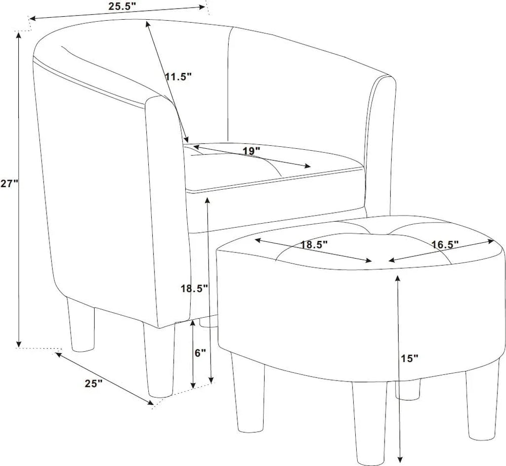 Barrel Chair Polyester Upholstery 25.5 Inch Wide Gray Ottoman Set Media 8