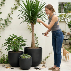 DTY Signature Mount Antero 19.7''D x 19.7''H Modern Indoor Outdoor Fiberstone Bullet Shaped Planter, Durable Round Garden Pot, Weather Resistant, Drainage Hole & Rubber Plug - Large, Gray perspective