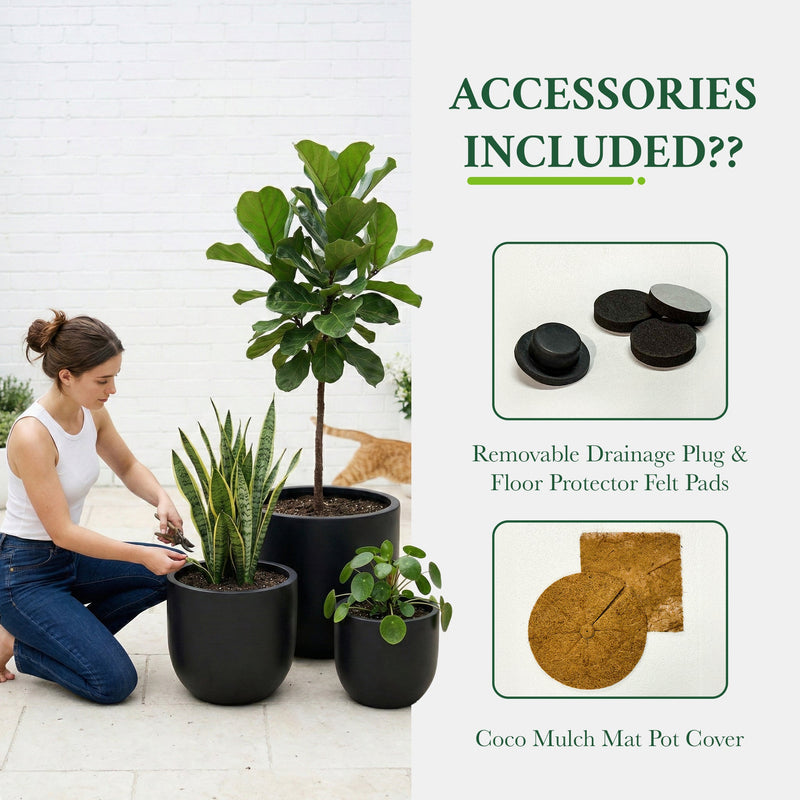 DTY Signature Mount Antero 19.7''D x 19.7''H Modern Indoor Outdoor Fiberstone Bullet Shaped Planter, Durable Round Garden Pot, Weather Resistant, Drainage Hole & Rubber Plug - Large, Gray
