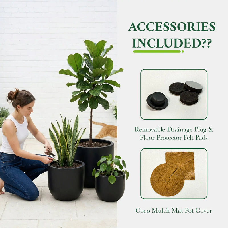 DTY Signature Mount Antero 19.7''D x 19.7''H Modern Indoor Outdoor Fiberstone Bullet Shaped Planter, Durable Round Garden Pot, Weather Resistant, Drainage Hole & Rubber Plug - Large, Gray