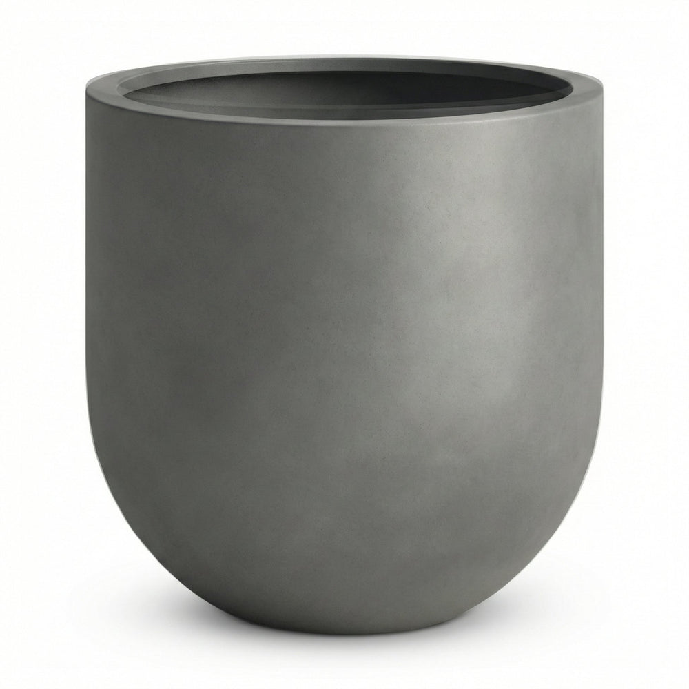 DTY Signature Mount Antero 19.7''D x 19.7''H Modern Indoor Outdoor Fiberstone Bullet Shaped Planter, Durable Round Garden Pot, Weather Resistant, Drainage Hole & Rubber Plug - Large, Gray Media 18