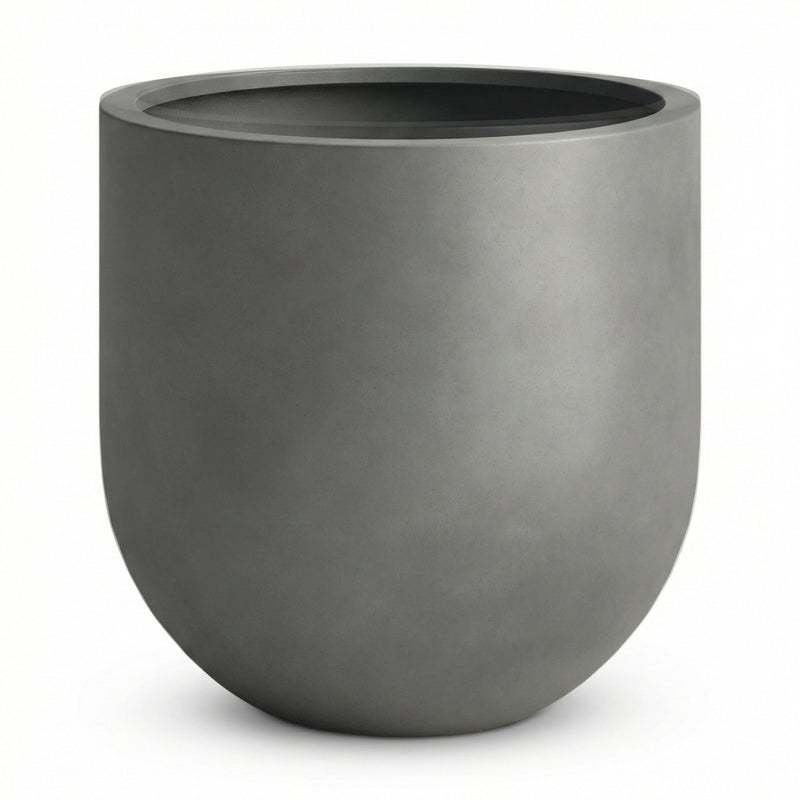DTY Signature Mount Antero 19.7''D x 19.7''H Modern Indoor Outdoor Fiberstone Bullet Shaped Planter, Durable Round Garden Pot, Weather Resistant, Drainage Hole & Rubber Plug - Large, Gray