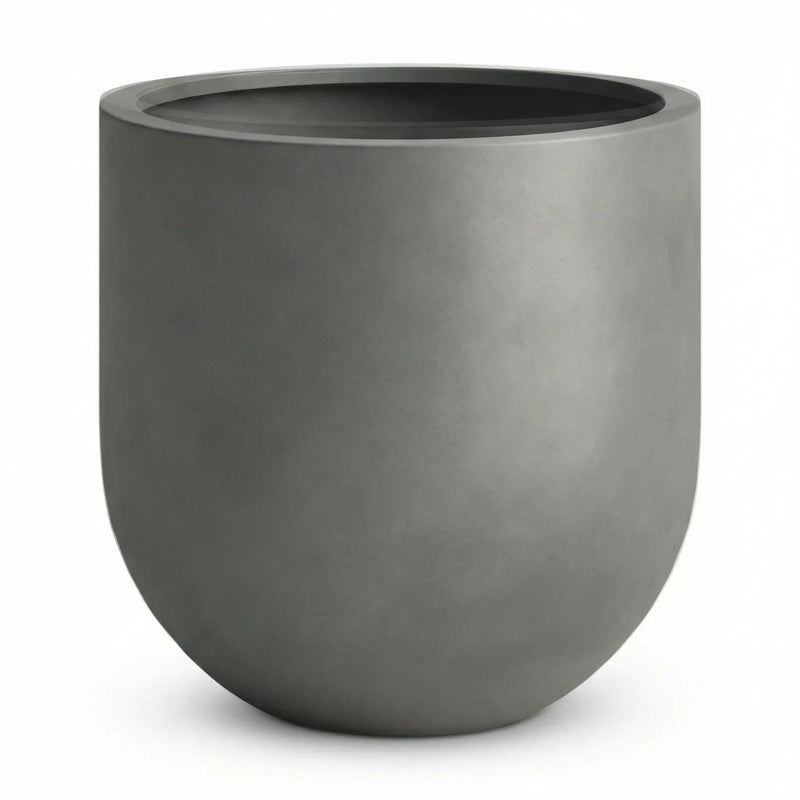 DTY Signature Mount Antero 19.7''D x 19.7''H Modern Indoor Outdoor Fiberstone Bullet Shaped Planter, Durable Round Garden Pot, Weather Resistant, Drainage Hole & Rubber Plug - Large, Gray