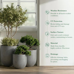 DTY Signature Mount Antero 19.7''D x 19.7''H Modern Indoor Outdoor Fiberstone Bullet Shaped Planter, Durable Round Garden Pot, Weather Resistant, Drainage Hole & Rubber Plug - Large, Gray perspective