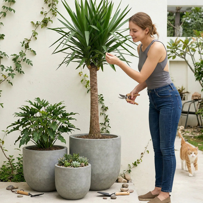 DTY Signature Mount Antero 19.7''D x 19.7''H Modern Indoor Outdoor Fiberstone Bullet Shaped Planter, Durable Round Garden Pot, Weather Resistant, Drainage Hole & Rubber Plug - Large, Gray