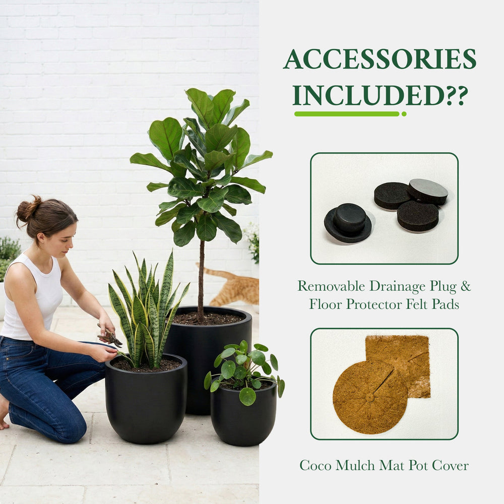 DTY Signature Mount Antero 19.7''D x 19.7''H Modern Indoor Outdoor Fiberstone Bullet Shaped Planter, Durable Round Garden Pot, Weather Resistant, Drainage Hole & Rubber Plug - Large, Gray Media 15