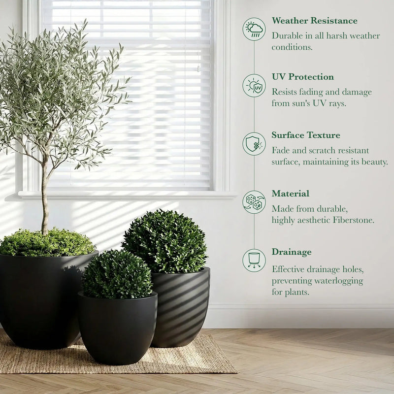 DTY Mount Belford 17.3'' D x 14.8'' H (Pot Opening 15.7") Fiberstone Egg Shaped Planter with Drainage Hole, Smooth Finishes, Weather Resistant for Indoor and Outdoor, 2 Extra Coco Mats - Large, White