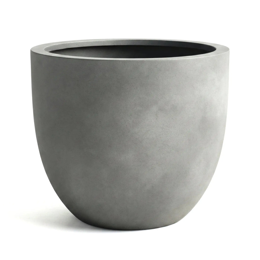 DTY Mount Belford 17.3'' D x 14.8'' H (Pot Opening 15.7") Fiberstone Egg Shaped Planter with Drainage Hole, Smooth Finishes, Weather Resistant for Indoor and Outdoor, 2 Extra Coco Mats - Large, White