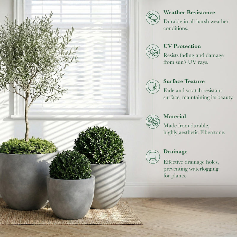 DTY Mount Belford 17.3'' D x 14.8'' H (Pot Opening 15.7") Fiberstone Egg Shaped Planter with Drainage Hole, Smooth Finishes, Weather Resistant for Indoor and Outdoor, 2 Extra Coco Mats - Large, White