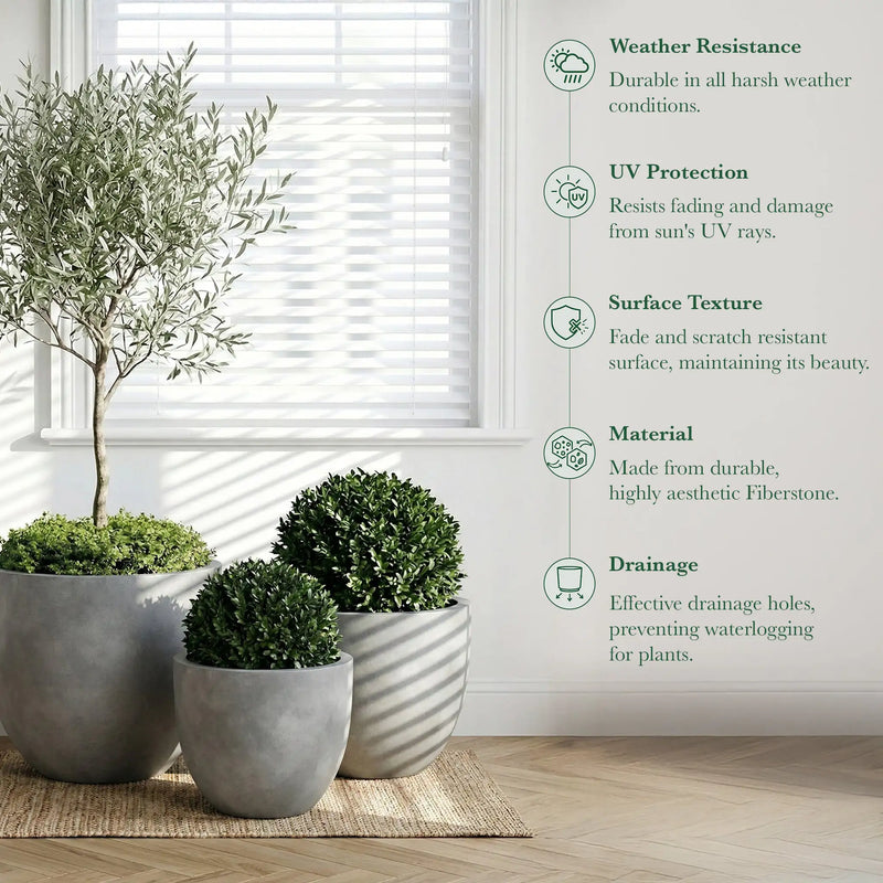 DTY Mount Belford 17.3'' D x 14.8'' H (Pot Opening 15.7") Fiberstone Egg Shaped Planter with Drainage Hole, Smooth Finishes, Weather Resistant for Indoor and Outdoor, 2 Extra Coco Mats - Large, White