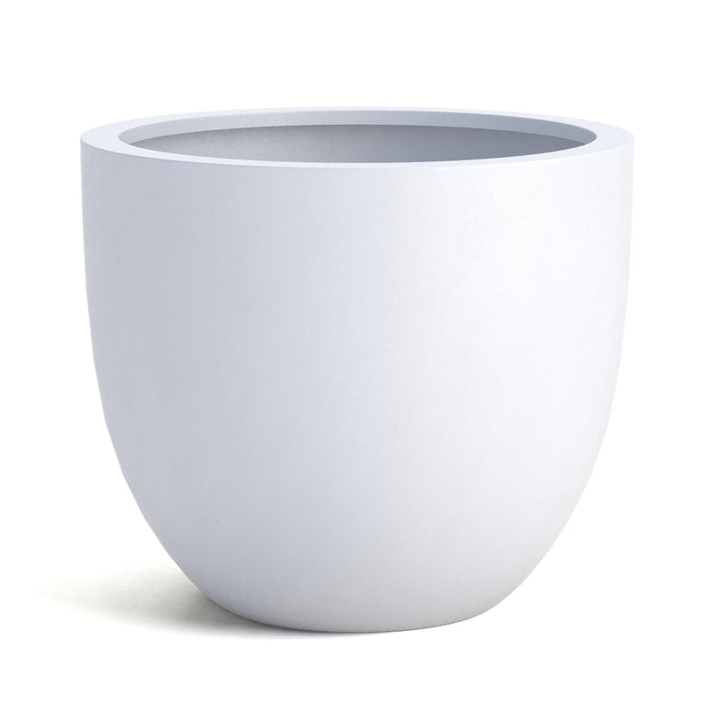 DTY Mount Belford 17.3'' D x 14.8'' H (Pot Opening 15.7") Fiberstone Egg Shaped Planter with Drainage Hole, Smooth Finishes, Weather Resistant for Indoor and Outdoor, 2 Extra Coco Mats - Large, White