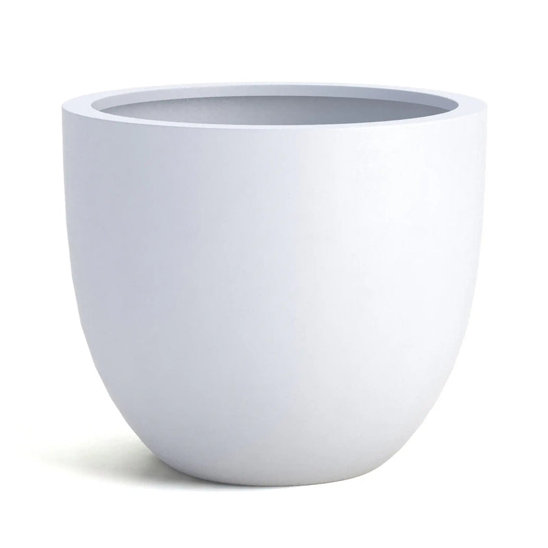 DTY Mount Belford 17.3'' D x 14.8'' H (Pot Opening 15.7") Fiberstone Egg Shaped Planter with Drainage Hole, Smooth Finishes, Weather Resistant for Indoor and Outdoor, 2 Extra Coco Mats - Large, White