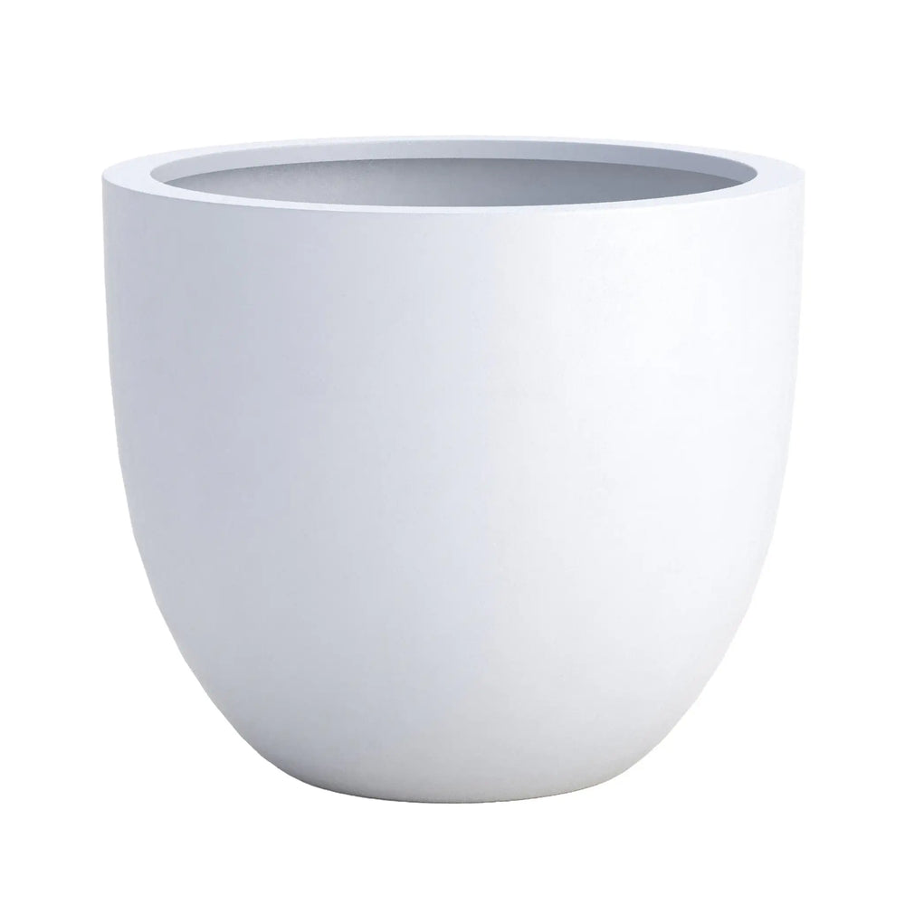 DTY Mount Belford 17.3'' D x 14.8'' H (Pot Opening 15.7") Fiberstone Egg Shaped Planter with Drainage Hole, Smooth Finishes, Weather Resistant for Indoor and Outdoor, 2 Extra Coco Mats - Large, White
