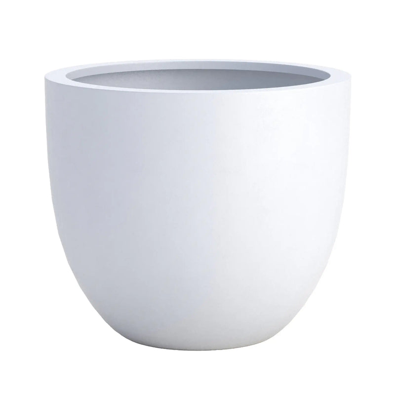 DTY Mount Belford 17.3'' D x 14.8'' H (Pot Opening 15.7") Fiberstone Egg Shaped Planter with Drainage Hole, Smooth Finishes, Weather Resistant for Indoor and Outdoor, 2 Extra Coco Mats - Large, White