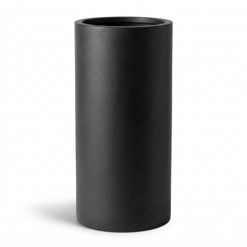 DTY Mount Oxford 15.7" D x 31.5" H (Pot Opening 11.0") Fiberstone Tall Planter with Drainage Hole, Weather Resistant for Indoor and Outdoor, 2 Extra Coco Mats - Black, Large